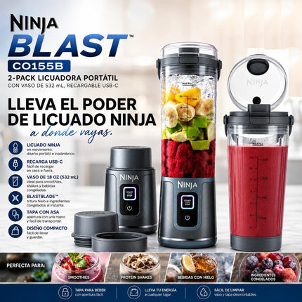 Licuadora Portátil Ninja® CO155B Blast™ Vaso de 532 mL Recargable USB-C
