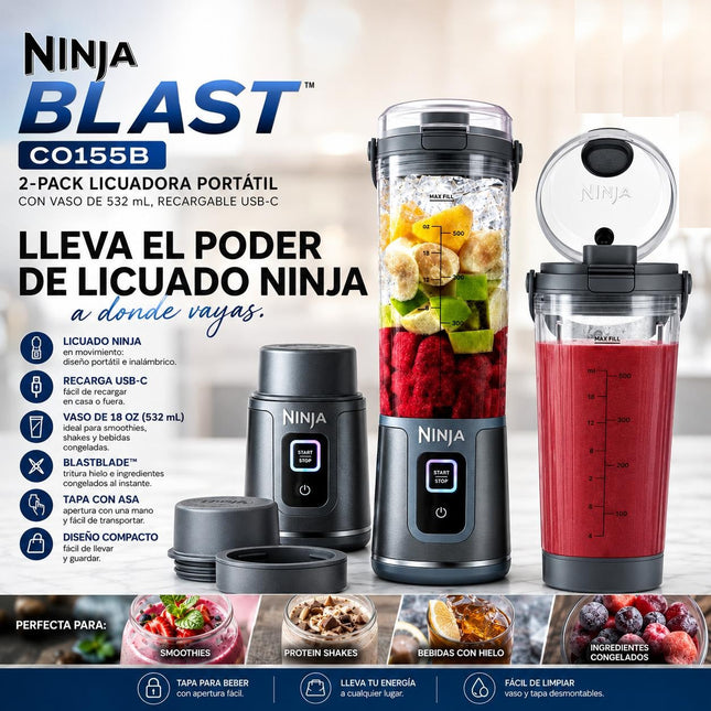 Licuadora Portátil Ninja® CO155B Blast™ Vaso de 532 mL Recargable USB-C
