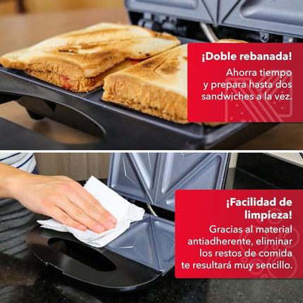 Sandwichera RCA RC-SW1 Eléctrica Placa Antiadherente Doble Rebanada Temperatura Ajustable