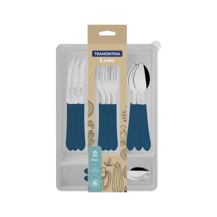 Combo Bateria de Cocina Perla E006PP Premier Plus 13 Piezas Acero Inox + Juego de cubiertos Tramontina 23198922 Leme 25 piezas Azul