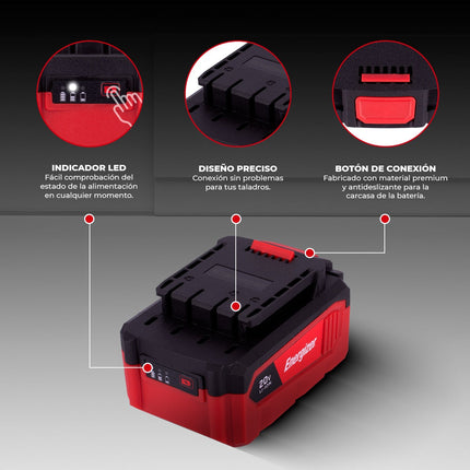 Rotomartillo Energizer EZLCD12HBL-C B4 Sin Carbones 1/2 20v 1800rpm Y Accesorios Rojo 50Hz/60Hz