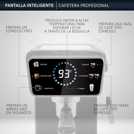 Cafetera RCA Profesional RC-CAF5, 2 en 1 para Café Molido y Cápsulas, Espumador 1.5L 5 Funciones