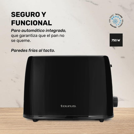 Tostador de Pan Taurus Lucerna Negro 2 rebanadas