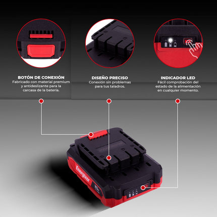 Kit Energizer EZLCOM1500-C  B2 Taladro Y Llave Impacto 20v Sin Carbones Incluye Batería y Cargador