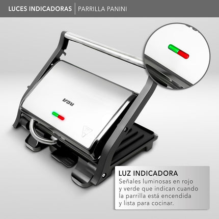 Parrilla Panini RCA RC-123G Press de 180° Negro y Acero Placas Antiadherentes