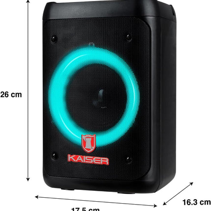 Bafle Profesional Kaiser KSW-7002 Recargable de 4” y 3000W PMPO con Bluetooth, Radio FM y Luces LED