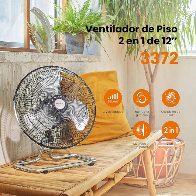 Ventilador De 12" De Escritorio Y Pared MYTEK 3372