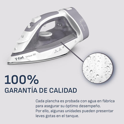 PlanchaT-Fal FV2C80U0 Cordreel Virtuo 30, Con Cable Retráctil, Sistema Auto- off 1500W Gris