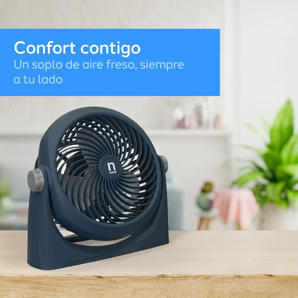 Ventilador Navia CEN-1010 Escritorio o Piso 10"3 Vel Cabezal 360° Silencioso y Potente Azul Marino