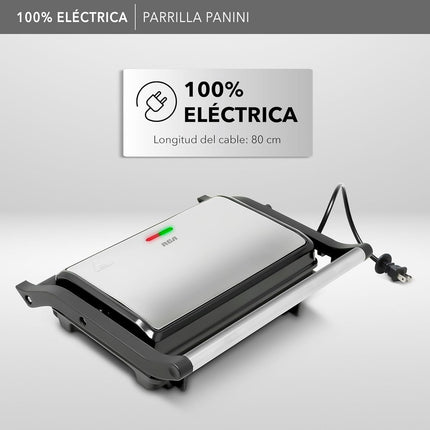 Parrilla Panini RCA RC-123G Press de 180° Negro y Acero Placas Antiadherentes