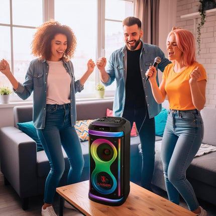 Bocina Kaiser KSF-8022 Bluetooth 2x6.5” 50W RMS Profesional Square Light Curvo + Audifonos de Regalo