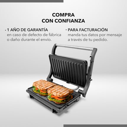 Parrilla Panini RCA RC-123G Press de 180° Negro y Acero Placas Antiadherentes