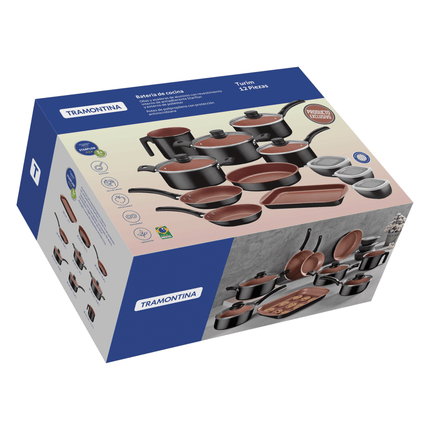 Batería de Cocina Tramontina 27899496  en Aluminio 12 piezas con Toppers negro
