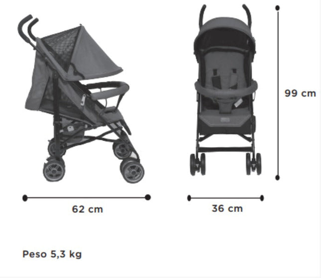 Carriola D Bebe de Bastón Para Bebé Aerostar Reclinable Gris