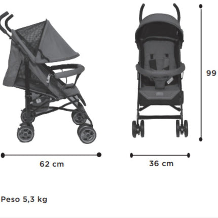 Carriola D Bebe de Bastón Para Bebé Aerostar Reclinable Gris