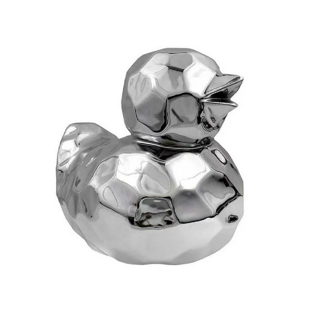 PATO GEOMETRICO DE PORCELANA PLATEADO PEQUEÑO