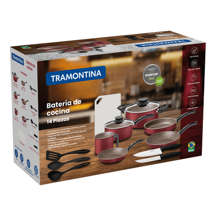 Bateria Tramontina 27899365 14 PIEZAS Rojo Aluminio