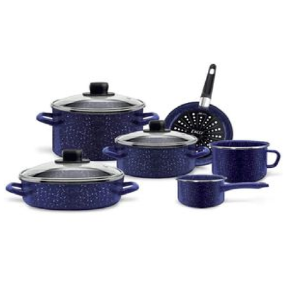 Paquete Ekco Batería 28824/92882 9 piezas Azul Marino + Olla Express One de Aluminio 6 Litros
