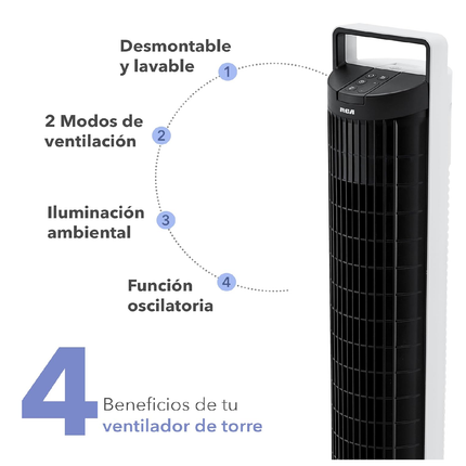RCA Ventilador de Torre Lavable con Control Remoto RC-VT1