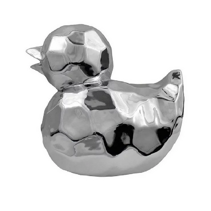 PATO GEOMETRICO DE PORCELANA PLATEADO PEQUEÑO