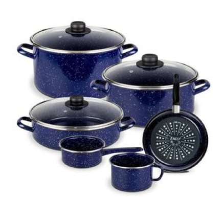 Paquete Ekco Batería 28824/92882 9 piezas Azul Marino + Olla Express One de Aluminio 6 Litros