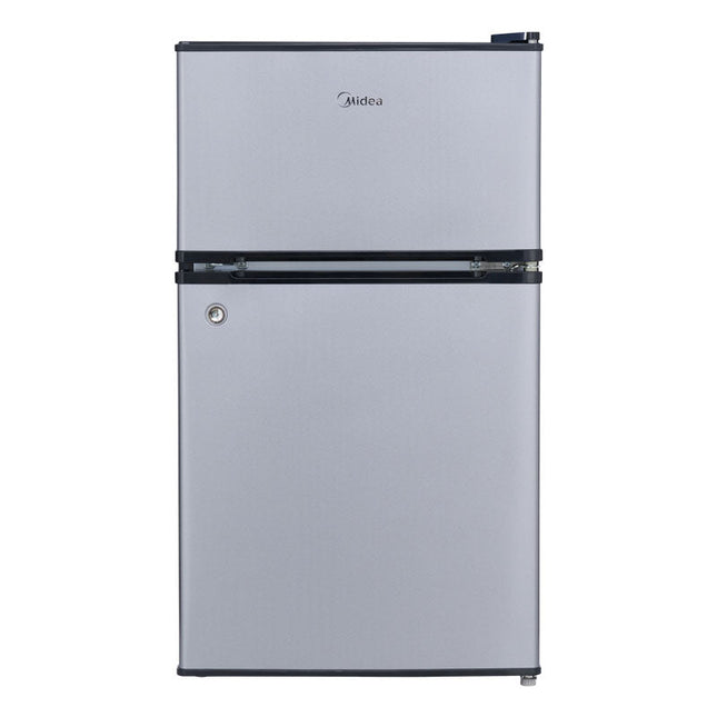 Frigobar Midea MDRT87CCDLS Compacto dos puertas 3.4 Pies Silver