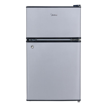 Frigobar Midea MDRT87CCDLS Compacto dos puertas 3.4 Pies Silver