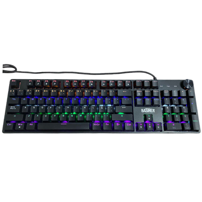 Teclado Mitzu BASH-1004 Gamer Alambrico fullrainbow/104 Negro