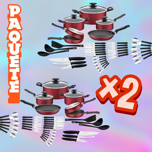 PQT 2 Baterías Tramontina 20399779 Roja Cuchillos Ollas 38 Pzc/u
