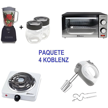 Paquete 4 Koblenz Licuadora con Vasos + Horno + Parrilla + Batidora