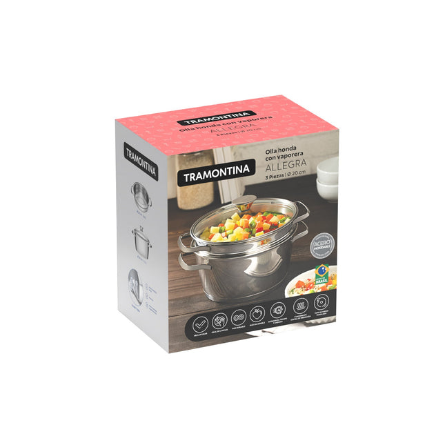 Olla Honda Tramontina 65650042 Con Vaporera Allegra 20 cm