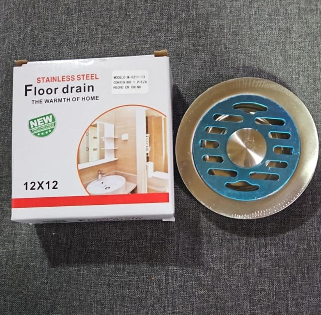Coladera Floor Drain M-0211-13 Acero Inox 12X12 C/Atrapa Pelo y Check Antiolor