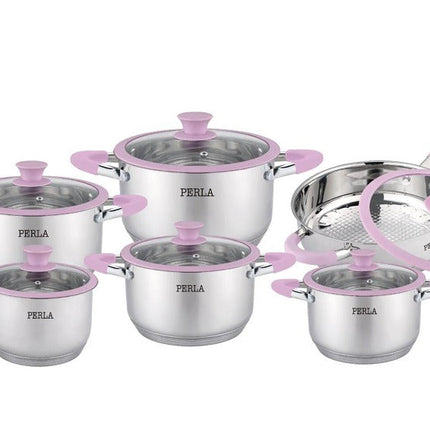 Bateria Perla Claudia S112CL 12 piezas Inox/Rosa