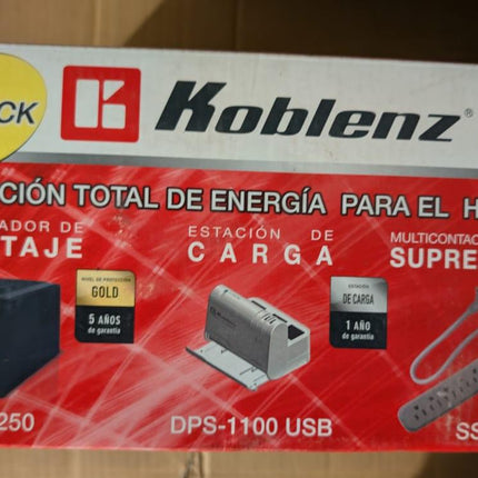 3 PACK Regulador de Voltaje Koblenz ER-2250 Negro, Estacion de carga y Multicontacto