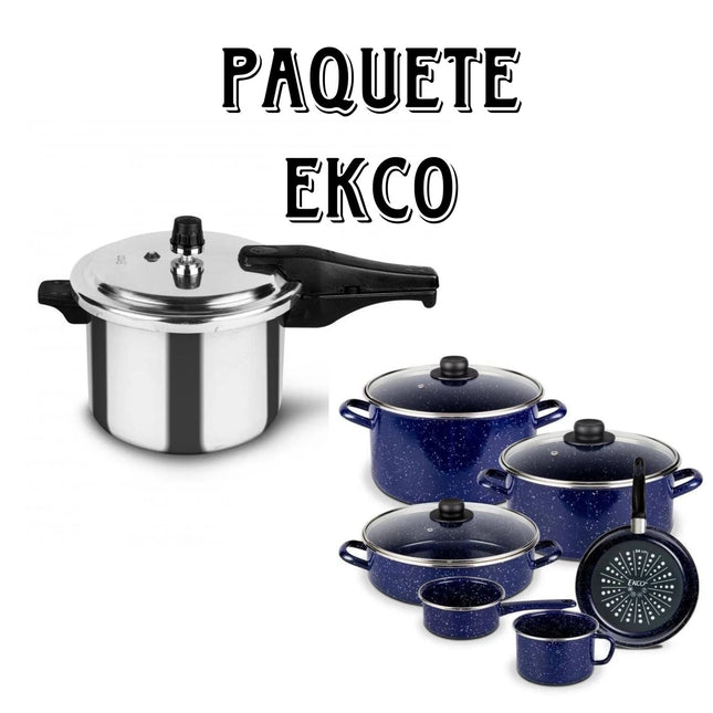 Paquete Ekco Batería 28824/92882 9 piezas Azul Marino + Olla Express One de Aluminio 6 Litros