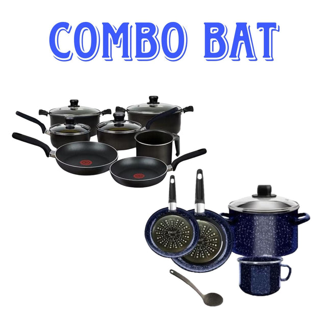 PAQUETE BAT Bateria T-Fal 226100 11 Piezas Negro + Bateria Ekco Vasconia Jeans 45982 Azul 6 Pzs