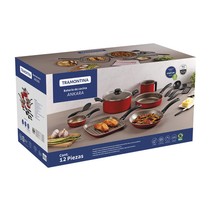 Batería Cocina Tramontina 27899522 12Pzas Ankara Rojo Antiadherente