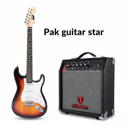 Pack Guitar Star Amplificador Mitzu KAG-2001 para guitarra 6.5 con BOOTS 25W RMS + Guitarra Electrica KGE-3902 STRATOCASTER 39 de Madera