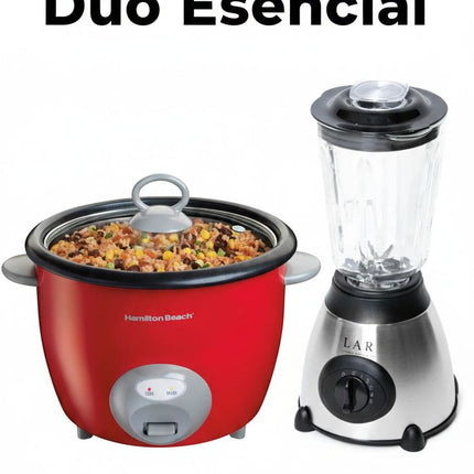 Duo Esencial Licuadora LAR LARLB-0003 1.5L 300w de vidrio  + Arrocera Hamilton Beach 37538N Rojo 5 Litros