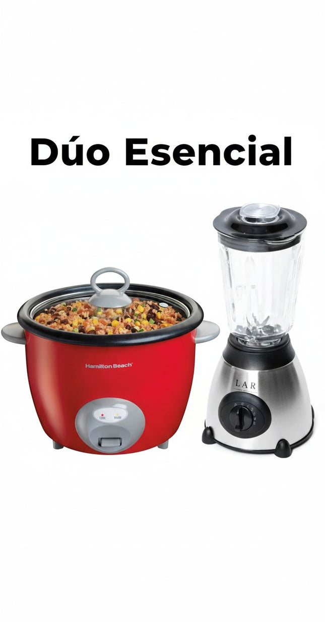 Duo Esencial Licuadora LAR LARLB-0003 1.5L 300w de vidrio  + Arrocera Hamilton Beach 37538N Rojo 5 Litros