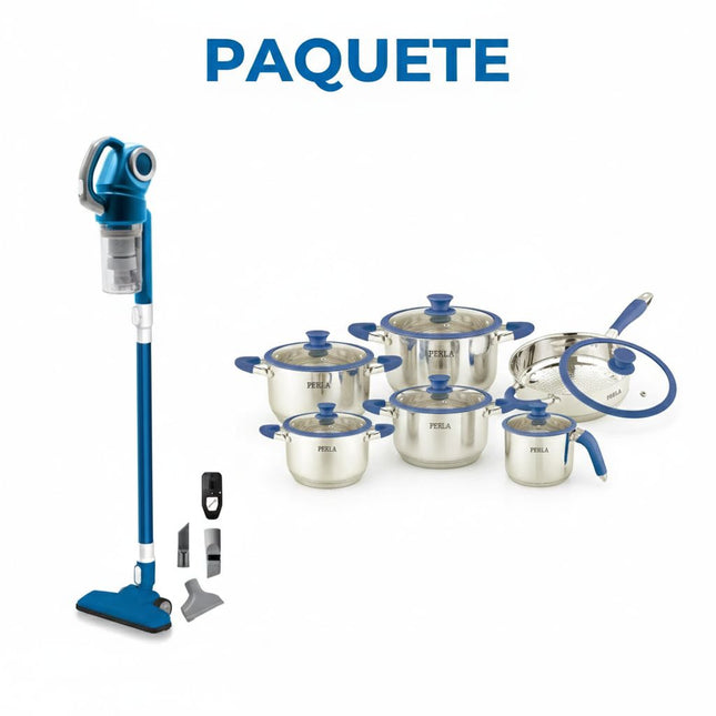 Paquete Aspiradora Stick Vac Lyra SVM-157  + Bateria Perla ARACELI F012RA de 12 PZAS