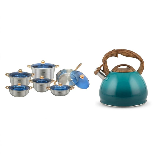 Combo Tetera Perla CW-K015 Jade 4.5 LTS Acero Inox + Bateria E001MJ Milán Jumbo Perla 12 pzas