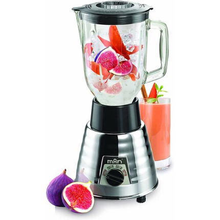 Licuadora MAN LMV-201  Vaso Vidrio 600W Titanio 2 VEL, Cromo-Negro